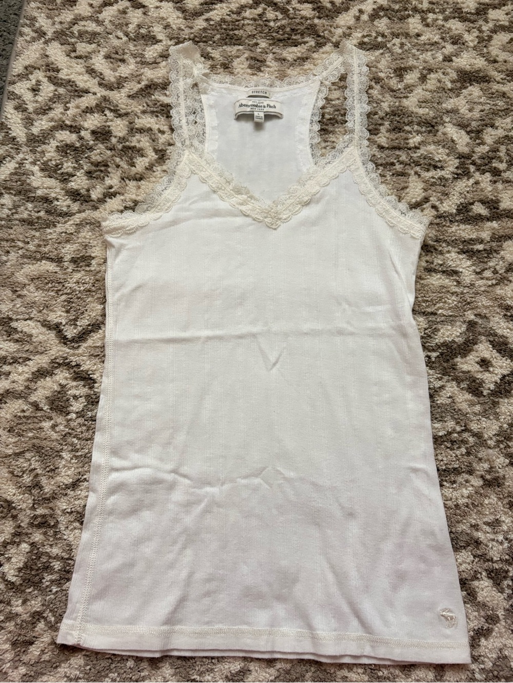 Abercrombie & Fitch White Lace-Trim Ribbed Tank Top